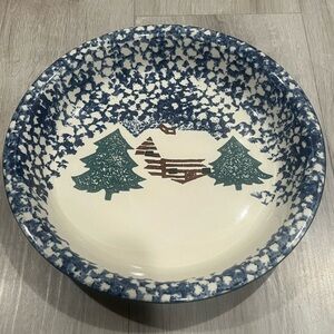Blue and White Ceramic Bowl with Tree Design